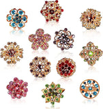 12Pcs Small Rhinestone Brooches Hollow Alloy Pins Travel Prom Accessories