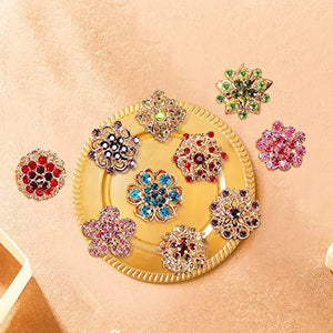 12Pcs Small Rhinestone Brooches Hollow Alloy Pins Travel Prom Accessories