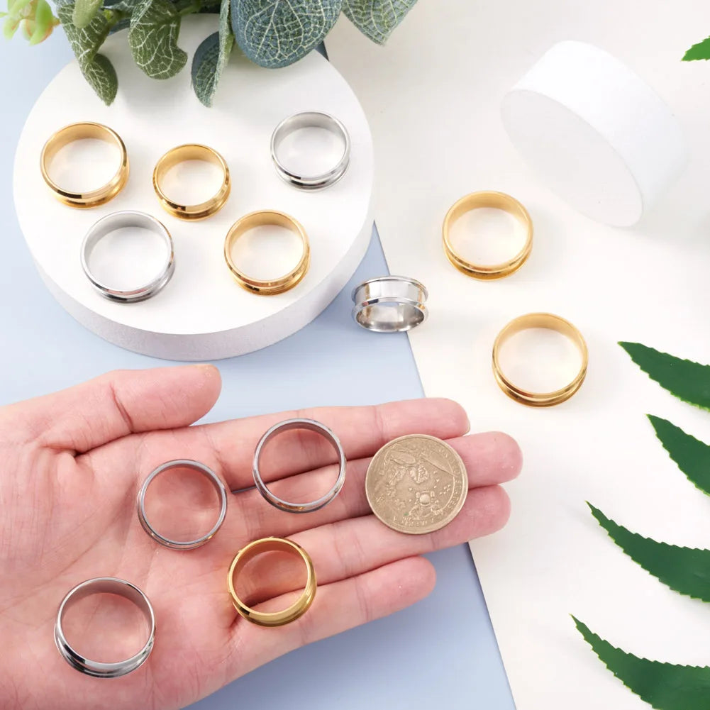 12Pcs Golden Ring Core Blank Settings for Inlay Jewelry Size 7-12