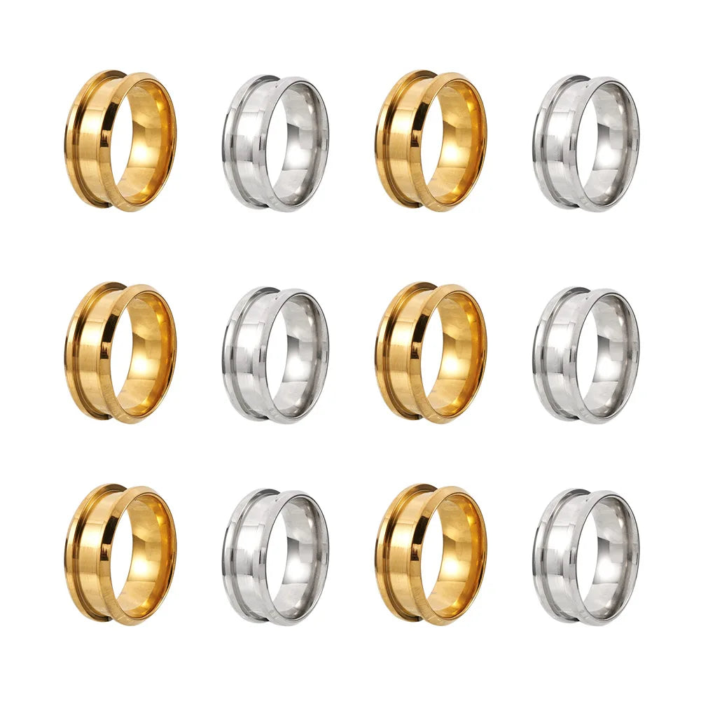 12Pcs Golden Ring Core Blank Settings for Inlay Jewelry Size 7-12