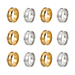 12Pcs Golden Ring Core Blank Settings for Inlay Jewelry Size 7-12