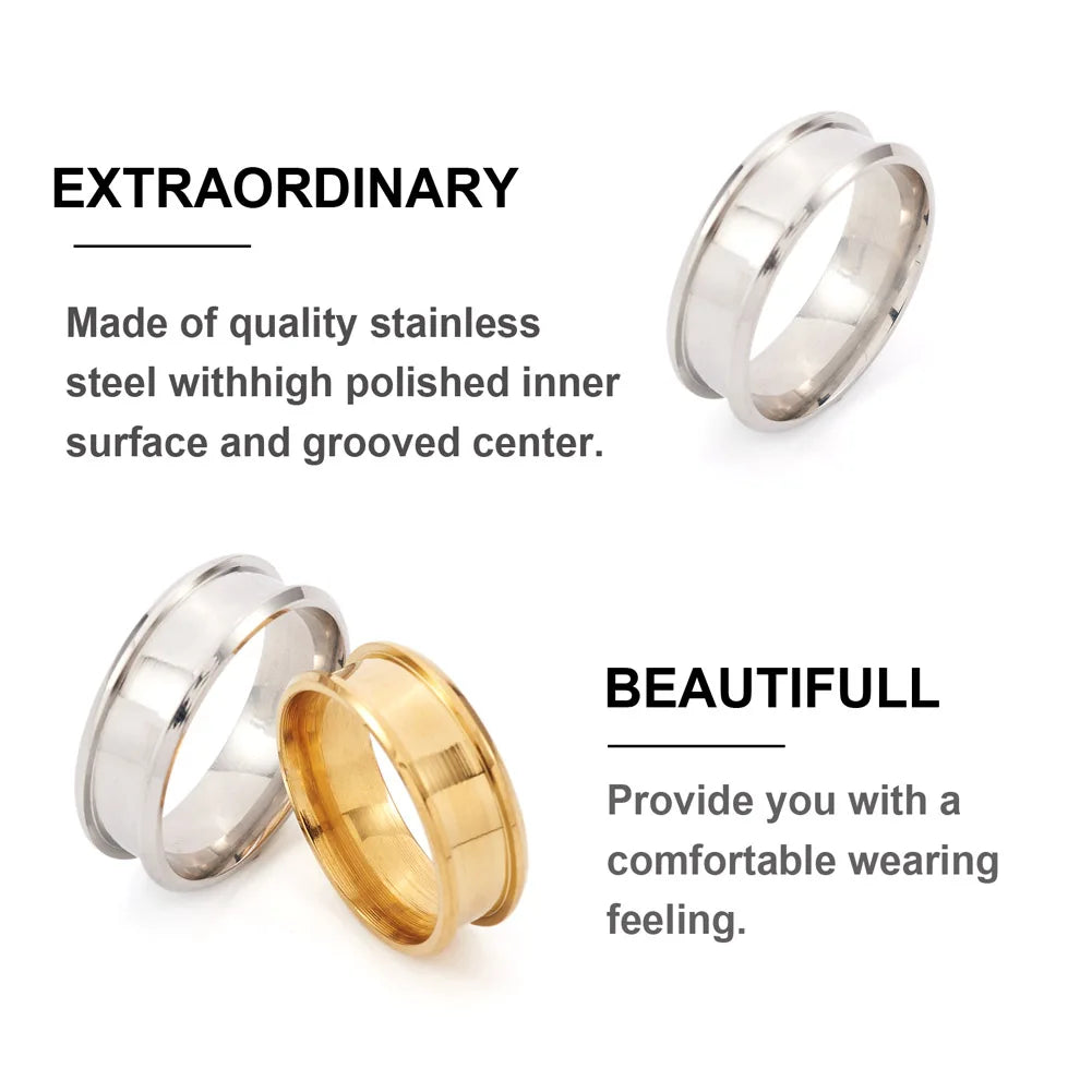 12Pcs Golden Ring Core Blank Settings for Inlay Jewelry Size 7-12