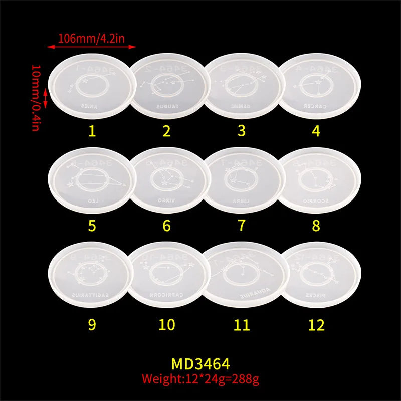 12Pcs Constellation Coaster Silicone Mold DIY Epoxy Resin Mold