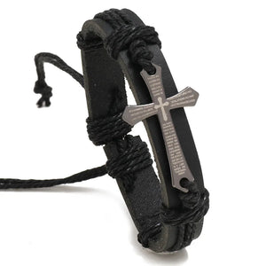 12Pcs Vintage Cross Woven Cowhide Bracelet Adjustable Leather Bracelet