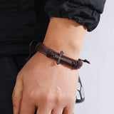 12Pcs Vintage Cross Woven Cowhide Bracelet Adjustable Leather Bracelet
