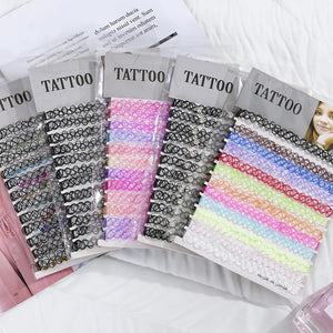 12Pcs Vintage Crystal Pendant Necklace Lady Girl Tattoo Choker Set