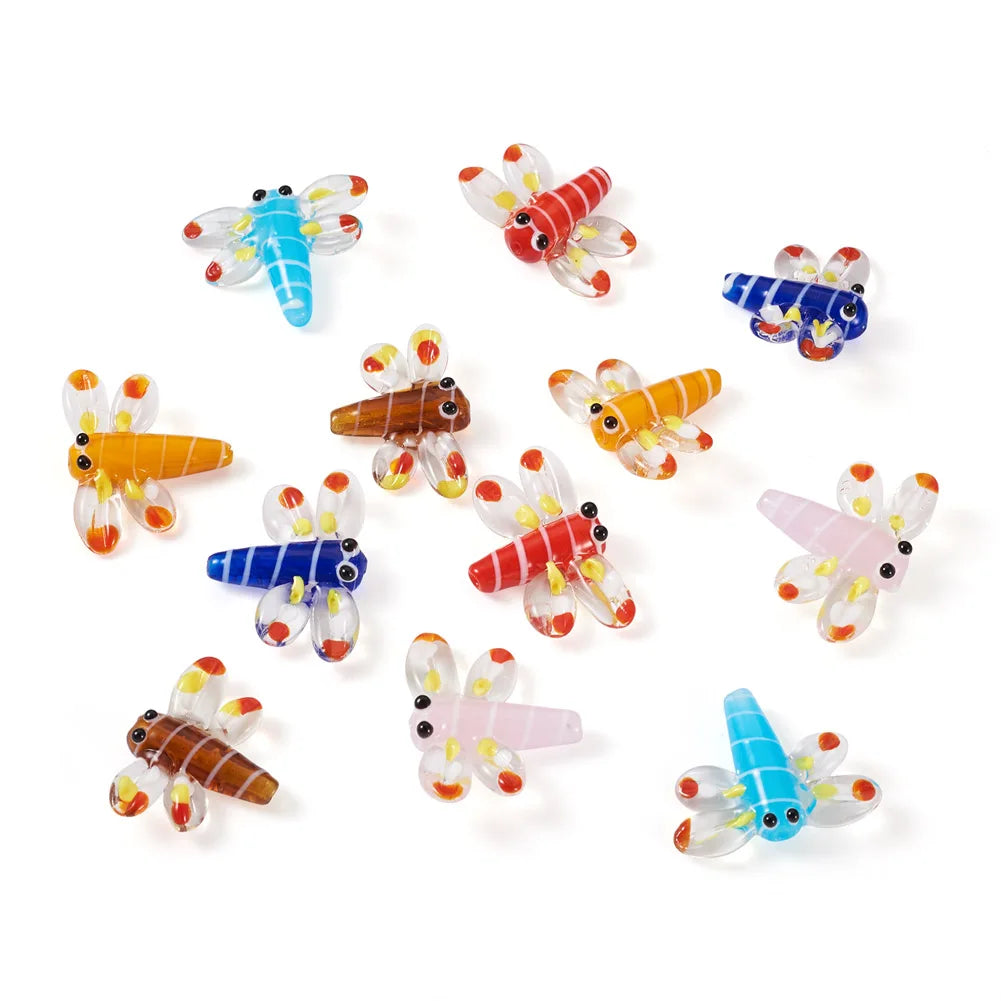 12Pcs Colorful Dragonfly Spacer Beads Charms For Jewelry Making