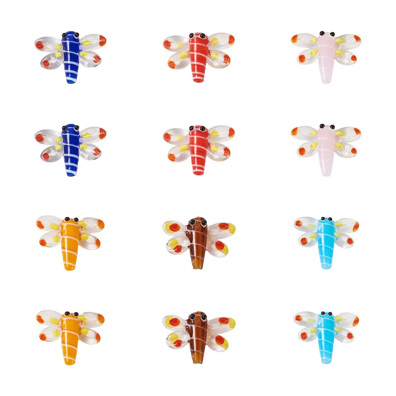 12Pcs Colorful Dragonfly Spacer Beads Charms For Jewelry Making