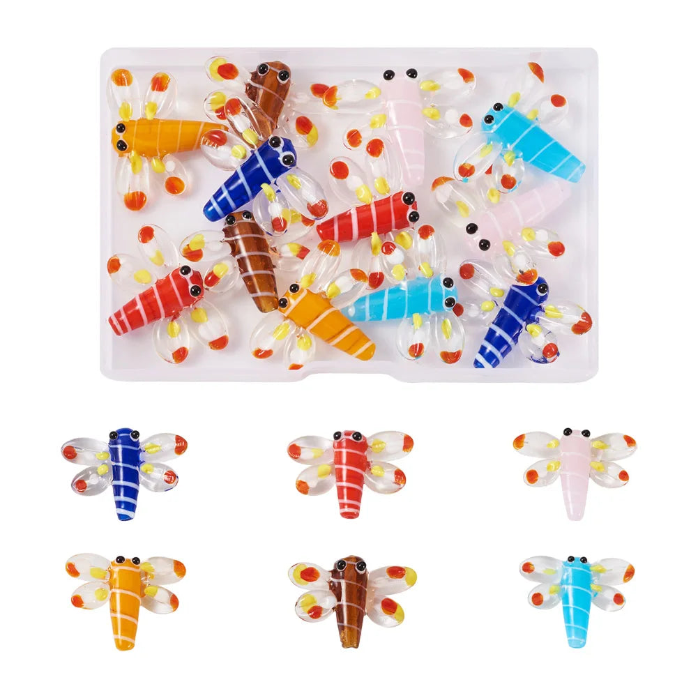 12Pcs Colorful Dragonfly Spacer Beads Charms For Jewelry Making
