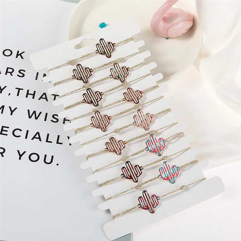 Cactus Charm Woven Bracelet Set for Women Girl Summer Jewelry