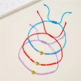 Colorful Rice Beads Braided Bracelet Set Heart Charm Women Bracelet