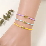 Colorful Rice Beads Braided Bracelet Set Heart Charm Women Bracelet