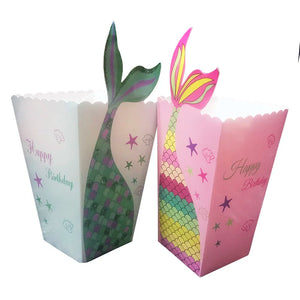 12Pcs Mermaid Tail Popcorn Box for Birthday Party Supplies