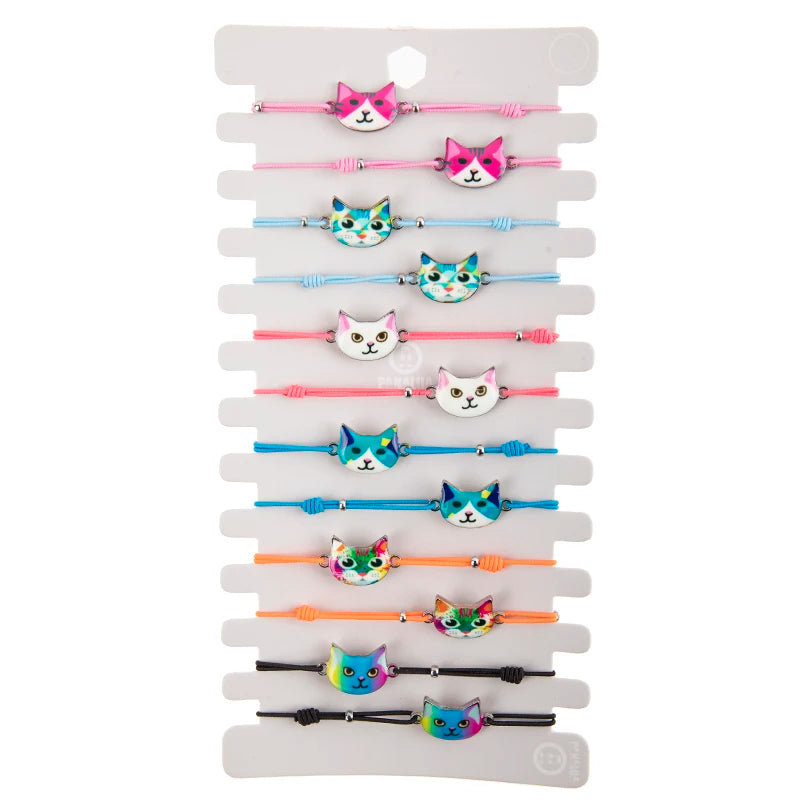 12Pcs Mixed Enamel Cat Unicorn Charm Bracelet Set Elastic Chain Girls Jewelry