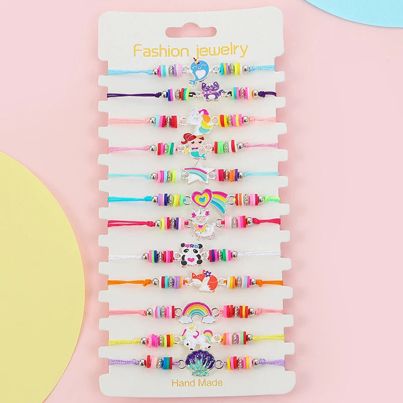12Pcs Cat Rope Unicorn Charm Bracelets for Women Girls Kids