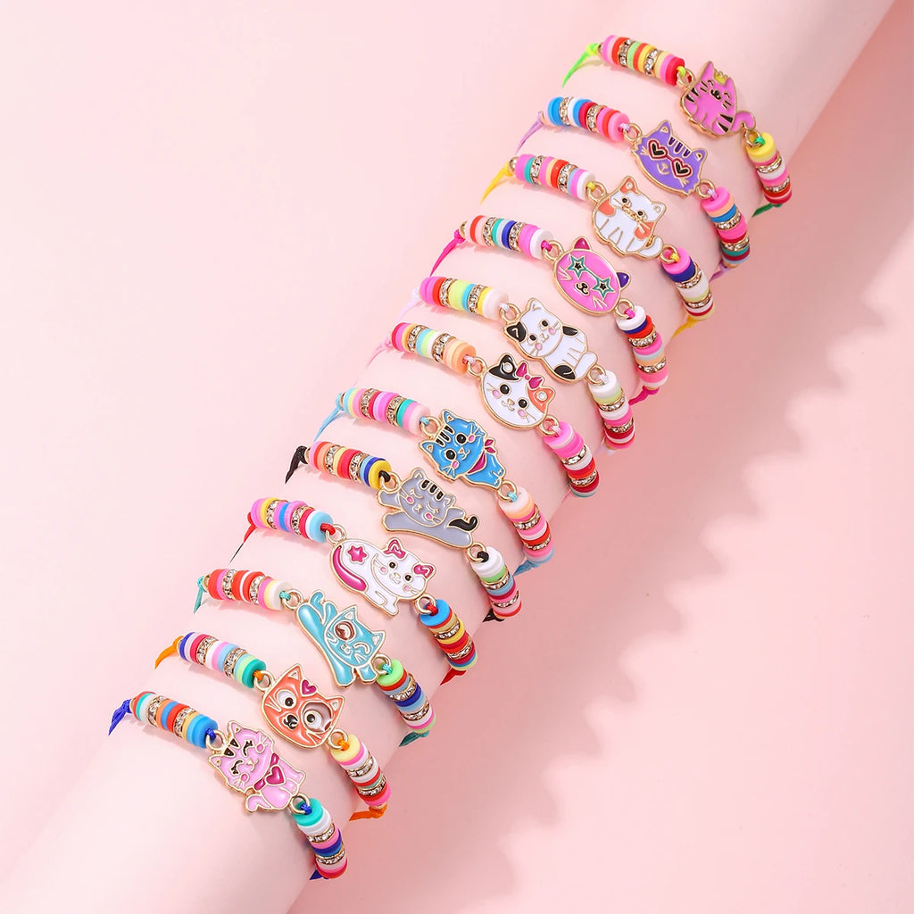 12Pcs Cat Rope Unicorn Charm Bracelets for Women Girls Kids