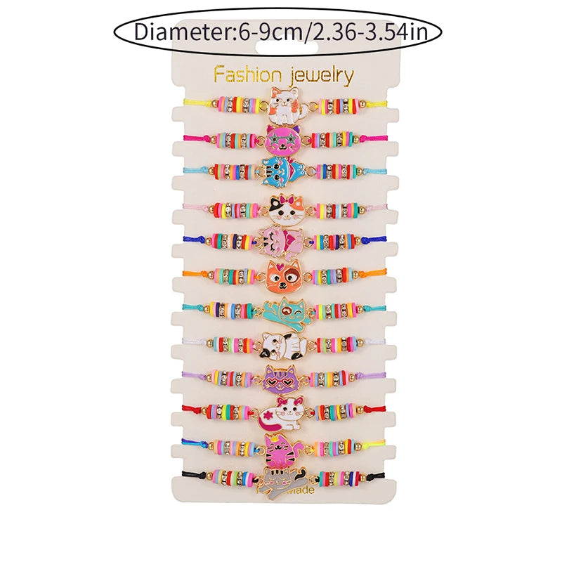 12Pcs Cat Rope Unicorn Charm Bracelets for Women Girls Kids