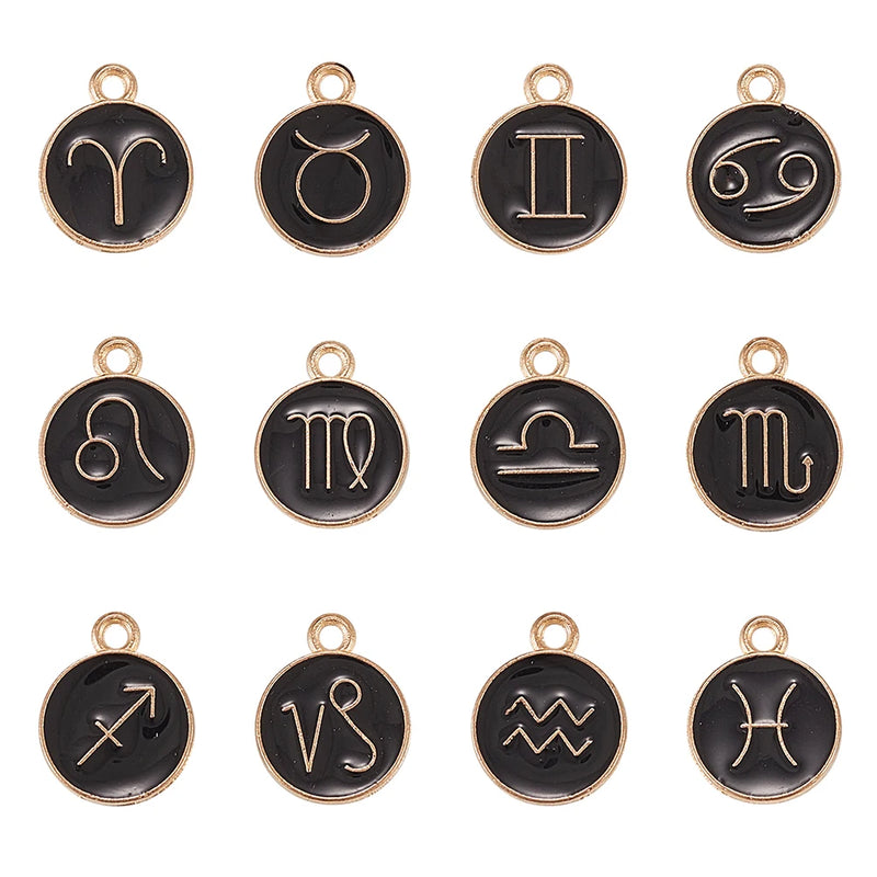12Pcs Double-sided Alloy Enamel Constellations Charms for DIY Earrings Necklace