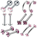 12Pc Surgical Steel Crystal Labret Eyebrow Nose Stud Horseshoe Tragus Piercing
