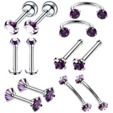 12Pc Surgical Steel Crystal Labret Eyebrow Nose Stud Horseshoe Tragus Piercing