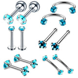 12Pc Surgical Steel Crystal Labret Eyebrow Nose Stud Horseshoe Tragus Piercing