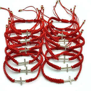 12Pcs Red Rope Cross Bracelet Hand-Woven for Men and Women