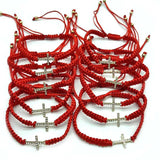 12Pcs Red Rope Cross Bracelet Hand-Woven for Men and Women