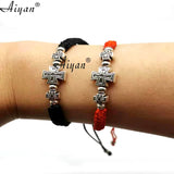 Set of 12 Alloy Cross Woven Bracelets with Red Threads for Prayer