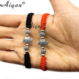 Set of 12 Alloy Cross Woven Bracelets with Red Threads for Prayer