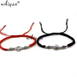 Set of 12 Alloy Cross Woven Bracelets with Red Threads for Prayer