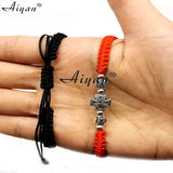 Set of 12 Alloy Cross Woven Bracelets with Red Threads for Prayer