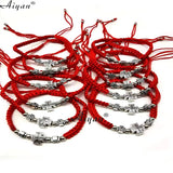 Set of 12 Alloy Cross Woven Bracelets with Red Threads for Prayer