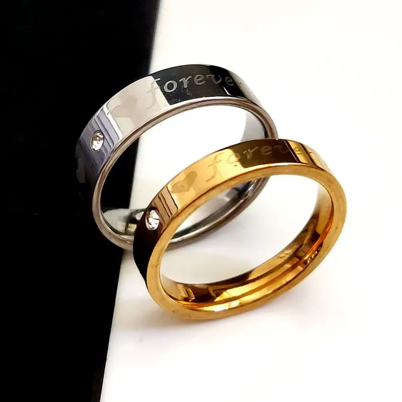 4mm 6mm Forever Love Couple Rings Stainless Steel Wedding Bands CZ