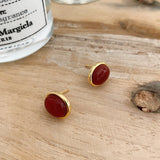 18k Gold Plated 925 Sterling Silver Red Agate Oval Stud Earrings
