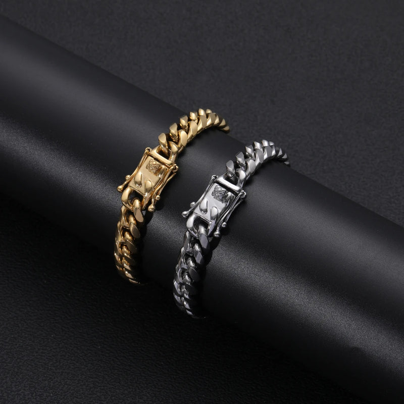 Stainless Steel Cuban Bracelet 7-12mm Men Women SB005