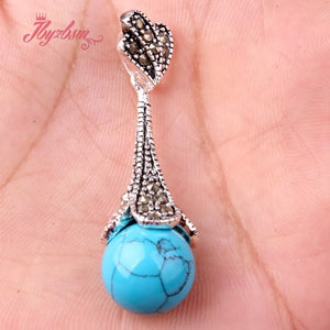 12mm Ball Stone Tibetan Silver Marcasite Necklace Pendant Charm