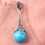 12mm Ball Stone Tibetan Silver Marcasite Necklace Pendant Charm