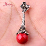 12mm Ball Stone Tibetan Silver Marcasite Necklace Pendant Charm