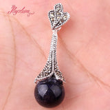 12mm Ball Stone Tibetan Silver Marcasite Necklace Pendant Charm