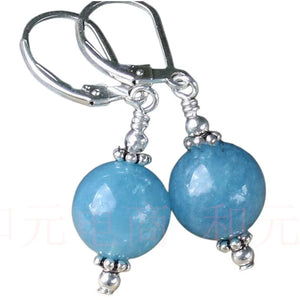 Chalcedony Gemstone Round Beads Silver Earrings Gift Jewelry