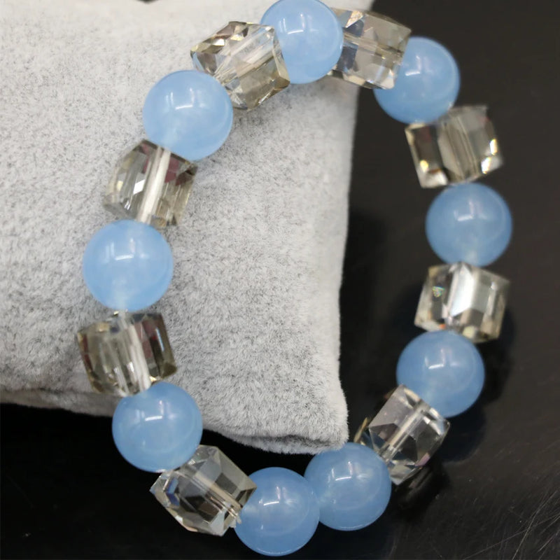 12mm Chalcedony Jades Round Beaded Bracelet for Women B2934