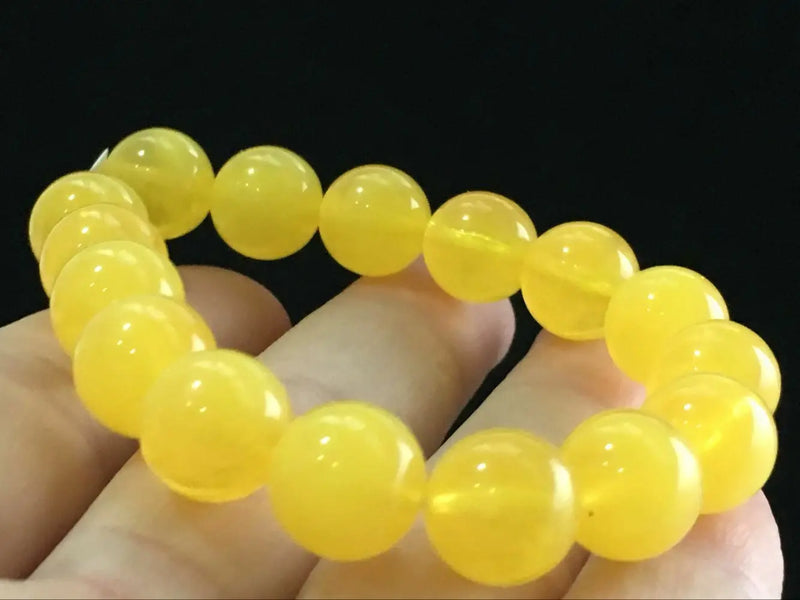 12mm Natural Mexican Yellow Amber Beeswax Bead Bracelet