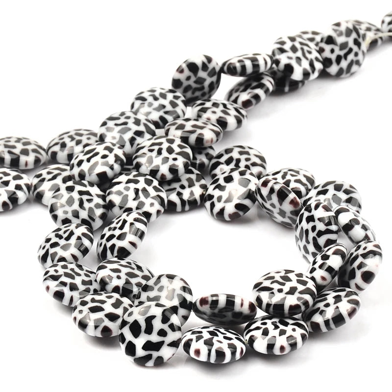 12mm Charm Pattern Flat Round Glass Beads for Jewelry Making