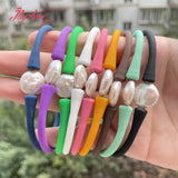 12mm Freshwater Pearl Sport Rubber Bracelet Waterproof Bangle for Women