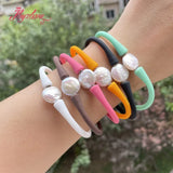 12mm Freshwater Pearl Sport Rubber Bracelet Waterproof Bangle for Women