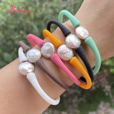12mm Freshwater Pearl Sport Rubber Bracelet Waterproof Bangle for Women