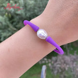 12mm Freshwater Pearl Sport Rubber Bracelet Waterproof Bangle for Women
