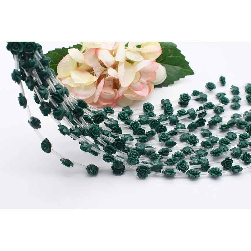 12mm Dk Green Camellia Flower Resin Stone DIY Jewelry