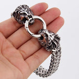 Stainless Steel Lion Head Mens Bracelet Bangle 8.66inch