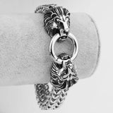 Stainless Steel Lion Head Mens Bracelet Bangle 8.66inch